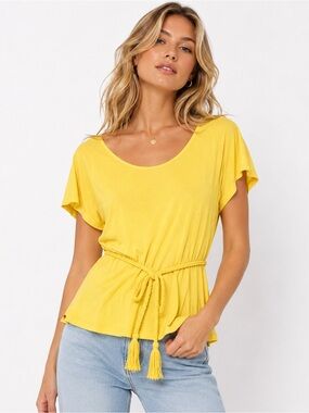 Cache Cache Yellow Tie Waist Top